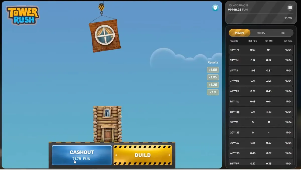 Tower Rush launched from a licensed platform lobby after login